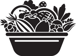 Fruitful Balance Vector Emblems in Sleek Black Capture the Balanced Nutritional Composition of a Fruitful Vector Garden Harvest Elegance Stylish Vector Designs Depicting a Nutritional Fruit Basket in