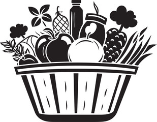 Fruitful Symphony Elegance Iconic Black Logos Illuminate the Harmonious Blend of Nutritional Fruits in a Vector Basket Nutrient Medley Bold Black Icons Capture the Medley of Nutrient Rich Fruits in a