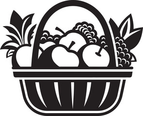 Healthy Fusion Elegance Iconic Black Emblems Portray the Healthy Fusion of Nutrient Rich Delights in a Fruit Basket Flavorful Harmony Unveiled Bold Black Designs Capture the Flavorful Harmony of Nutr