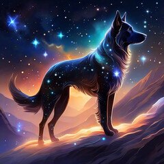 Obraz na płótnie Canvas dog made of stars nebulae black