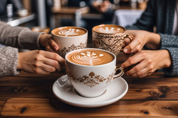 Capturing Moments of Luxury and Friendship. Heart Shaped Coffee Enjoyed by Best Friends