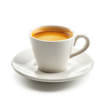 A close-up image showcasing a full, white coffee cup with a saucer, emphasizing the rich dark coffee and its inviting aroma.