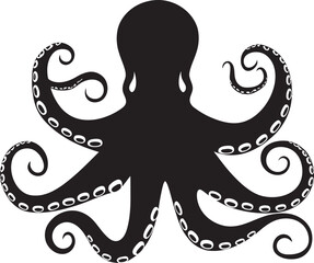 Aquatic Ascent 90 Word Vector Octopus Logo in Black Symbolizing Underwater Majesty Sleek Sea Symphony Black Iconic Octopus Logo Conducting a Design Melody in 90 Words