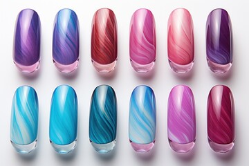 Fototapeta premium Samples of different multi-colored nail polish samples, examples of coloring