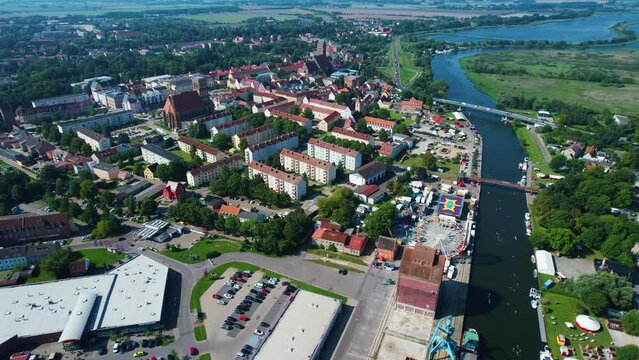 Aerial view of the city Anklam in Germany on a sunny day in summer