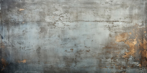 Fototapeta premium Grey scratched stucco surface with scuffs and worn marks, background aged concrete wall, abstract pattern with rough texture, and rusty, stained metal