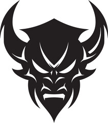 Mystical Oni Silhouette Contemporary Black Vector Logo Eerie Oni Mask Noir Inspired Icon for a Striking Brand Image