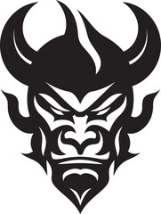 Mystical Oni Mask Intricate Black Icon with Contemporary Flair Eerie Oni Silhouette Elegant Vector Art for a Unique Logo