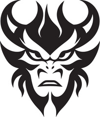Oni Head Logo Chic Black Design with a Japanese Flair Shadowy Oni Face Emblem Black Vector Illustration