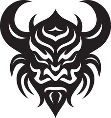 Noir Oni Silhouette Stylish Black Icon for a Captivating Logo Intricate Oni Face Modern Vector Illustration in Noir