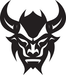 Eerie Oni Silhouette Chic Black Emblem with Japanese Flair Noir Oni Face Intricate Vector Design for a Captivating Logo