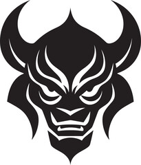 Sinister Oni Mask Shadowy Black Logo Design Japanese Demon Iconography Oni Head in Black
