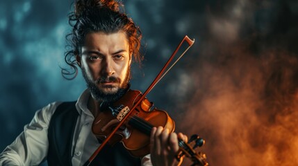A skilled musician serenades the audience with the enchanting melodies of his violin, his face...