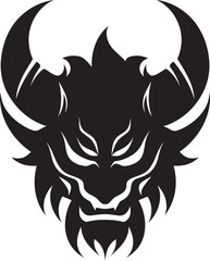 Mystical Oni Head Logo Contemporary Black Vector Sinister Oni Mask Symbol Elegant Black Icon