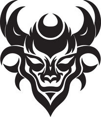 Brooding Oni Face Logo Stylish Black Icon Japanese Demon Icon Oni Head in Noir Black