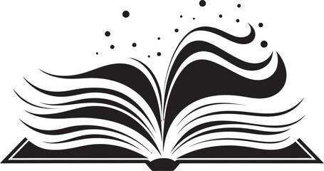 Knowledge Unveiled Dark Book Icon Illustration for Modern Branding Literary Essence Contemporary Black Logo with Sleek Open Book Design