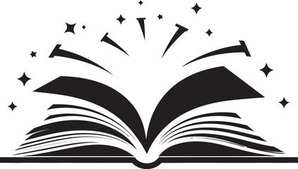 Sleek Pages Unveiled Dark Icon Illustration for a Captivating Logo Contemporary Reading Stylish Black Emblem with Open Book Illustration
