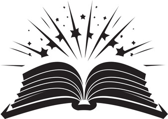 Sleek Reading Elegant Black Icon with Open Book Design Modern Literary Unveiling Intricate Noir Logo with Vector Book