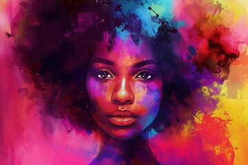 Vibrant and abstract, a woman's face is brought to life through the expressive strokes of acrylic paint, showcasing the dynamic fusion of art and human emotion