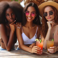 Diverse group of female friends having a summer drink