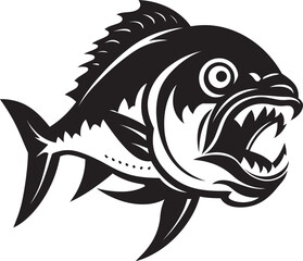 Fierce Water Beast Emblem Minimalistic Vector Logo in Noir Black Jaws of Danger Elegant Black Logo Design with Sleek Piranha