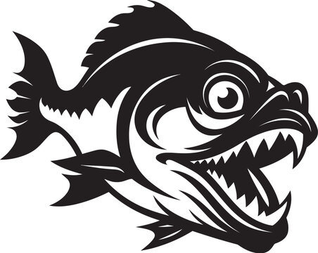 recommend clip art: Aquatic Assault Unleashed Stylish Black Emblem with Piranha Silhouette Ferocious Fins Icon Elegant Vector Illustration for a Modern Look