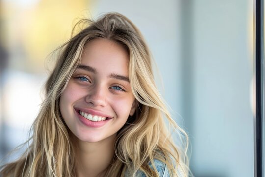 Blonde Woman Smiling With Long Hair