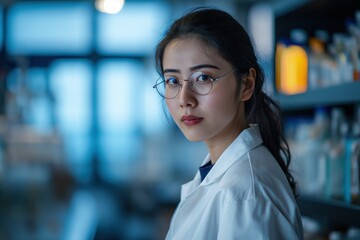 Woman Wearing Glasses and Lab Coat