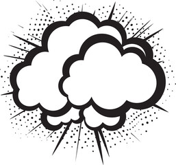 Word Wonderland PopArt Speech Cloud Emblem in Black Whirlwind Words Dynamic Black Comic Bubble Design