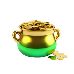 St. Patrick's Day themed pot of gold isolated on transparent background