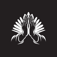 Sacred Silhouette Monochrome Praying Hands Vector in 80 Words Prayerful Positivity Praying Hands Black Icon Design Shines