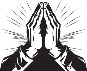 Reverent Reach Praying Hands Black Vector Logo in 80 Words Symbolic Serenity Praying Hands Black Icon Design Resonates
