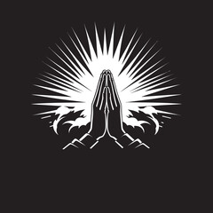 Prayerful Positivity Praying Hands Black Icon Design Shines Heavenly Hands Black Icon Design of Praying Hands in Vector