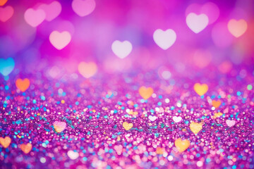 heart-shaped bokeh in all the colors of the rainbow across the background. Valentine