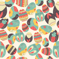 Easter eggs pattern. Happy Easter background with different egg . Flat colorful seamless design. Stock vector Easter wallpaper illustration