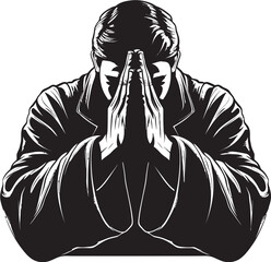 Spiritual Silhouettes Black Iconic Praying Hands Vector Pious Portraits Elegant Praying Man Hands in Vector