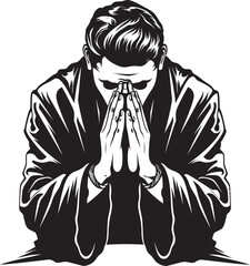 Pious Portraits Elegant Praying Man Hands in Vector Iconic Imagery Praying Hands Icon in Black Vector