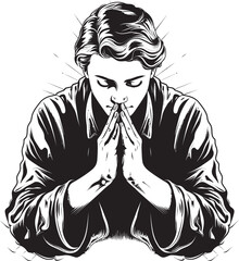 Divine Dynamics Praying Man Hands Logo Vector in Black Graceful Gradients Iconic Praying Hands Vector Design