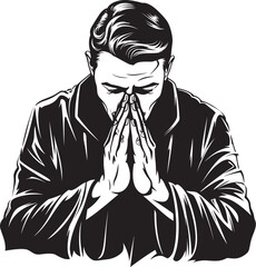 Heavenly Touch Iconic Praying Hands Logo in Vector Reverent Reverie Black Icon Design of Praying Man Hands