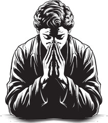 Ethereal Embodiment Elegant Praying Man Hands Vector Iconic Impressions Black Vector Praying Hands