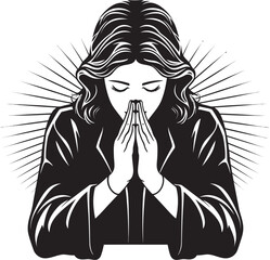 Heavenly Hues Praying Woman Hands Logo Vector in Black Tranquil Tributes Black Vector Design of Praying Womans Hands Icon