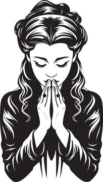 Tranquil Touch Vector Black Icon Design of Praying Womans Hands Celestial Contours Iconic Praying Woman Hands in Black