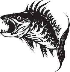 Haunting Harbinger Vector Black Logo of Predator Fish Skeleton Emblem Grisly Glyphs Minimalistic Predator Fish Skeleton Icon in Black Vector