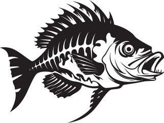 Ferocious Framework Iconic Black Vector Design for Predator Fish Skeleton Shadowy Spine Symbol Black Icon Design for Predator Fish Skeleton Logo