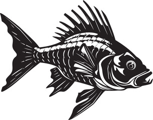 Sinister Skeletal Insignia Vector Black Logo for Predator Fish Skeleton Abyssal Aura Mark Black Icon Design for Predator Fish Skeleton Emblem