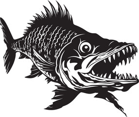 Menacing Marrow Mark Elegant Vector Black Icon for Predator Fish Skeleton Vicious Vertebrate Emblem Black Vector Design for Predator Fish Skeleton