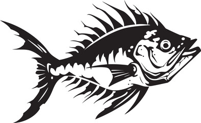 Macabre Morphology Predator Fish Skeleton Logo in Black Icon Serrated Specter Elegant Vector Design of Predator Fish Skeleton in Black