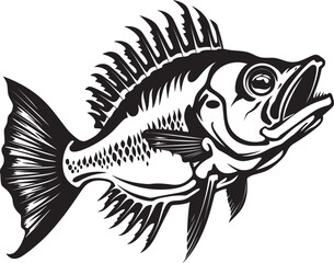 Bone Chilling Presence Elegant Black Vector for Predator Fish Skeleton Logo Macabre Morphology Black Icon Design for Predator Fish Skeleton Emblem