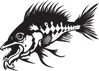 Ferocious Framework Emblem Black Vector Design for Predator Fish Skeleton Shadowy Spine Symbol Black Icon Design for Predator Fish Skeleton Logo