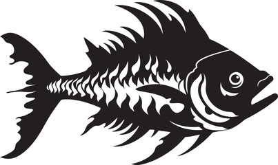 Serrated Specter Elegant Vector Design of Predator Fish Skeleton in Black Stealth Skeleton Black Icon Design of Predator Fish Skeleton Logo